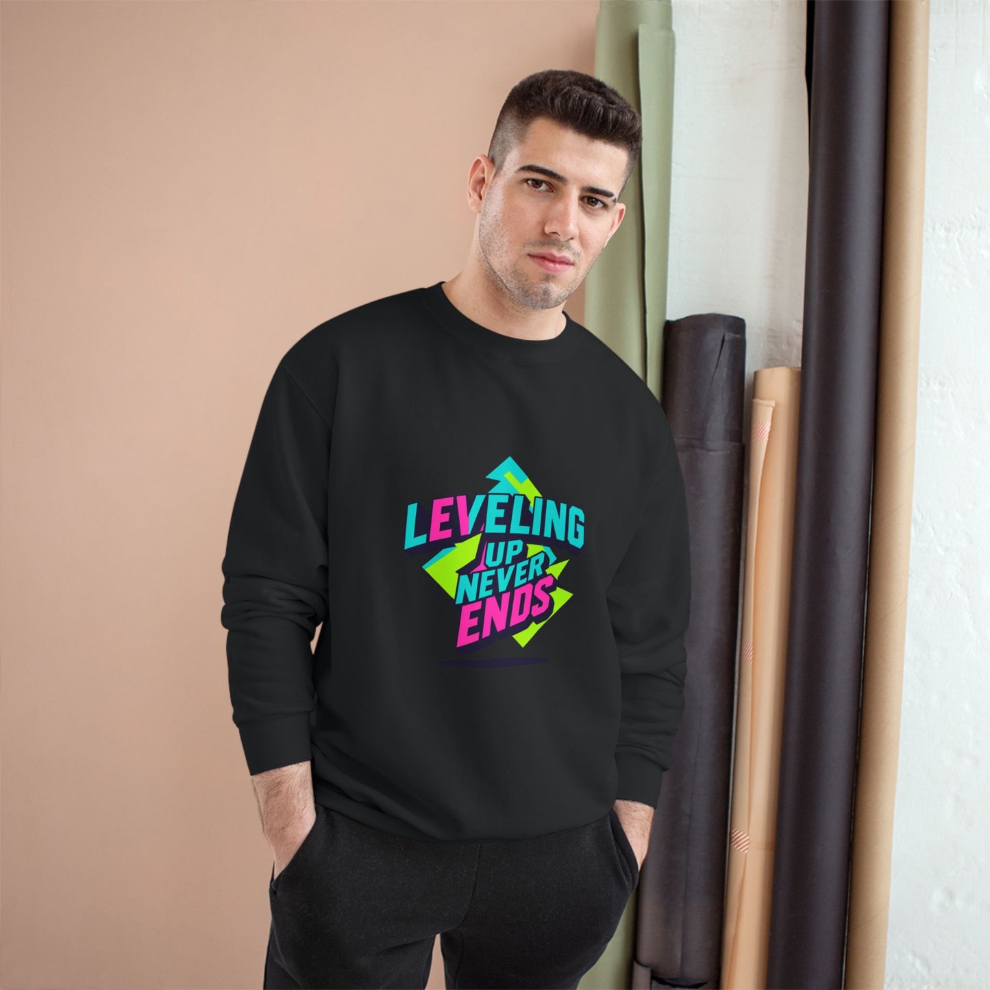 Sweatshirt — Leveling Up Never Ends Neon Gamer Motivational Crewneck
