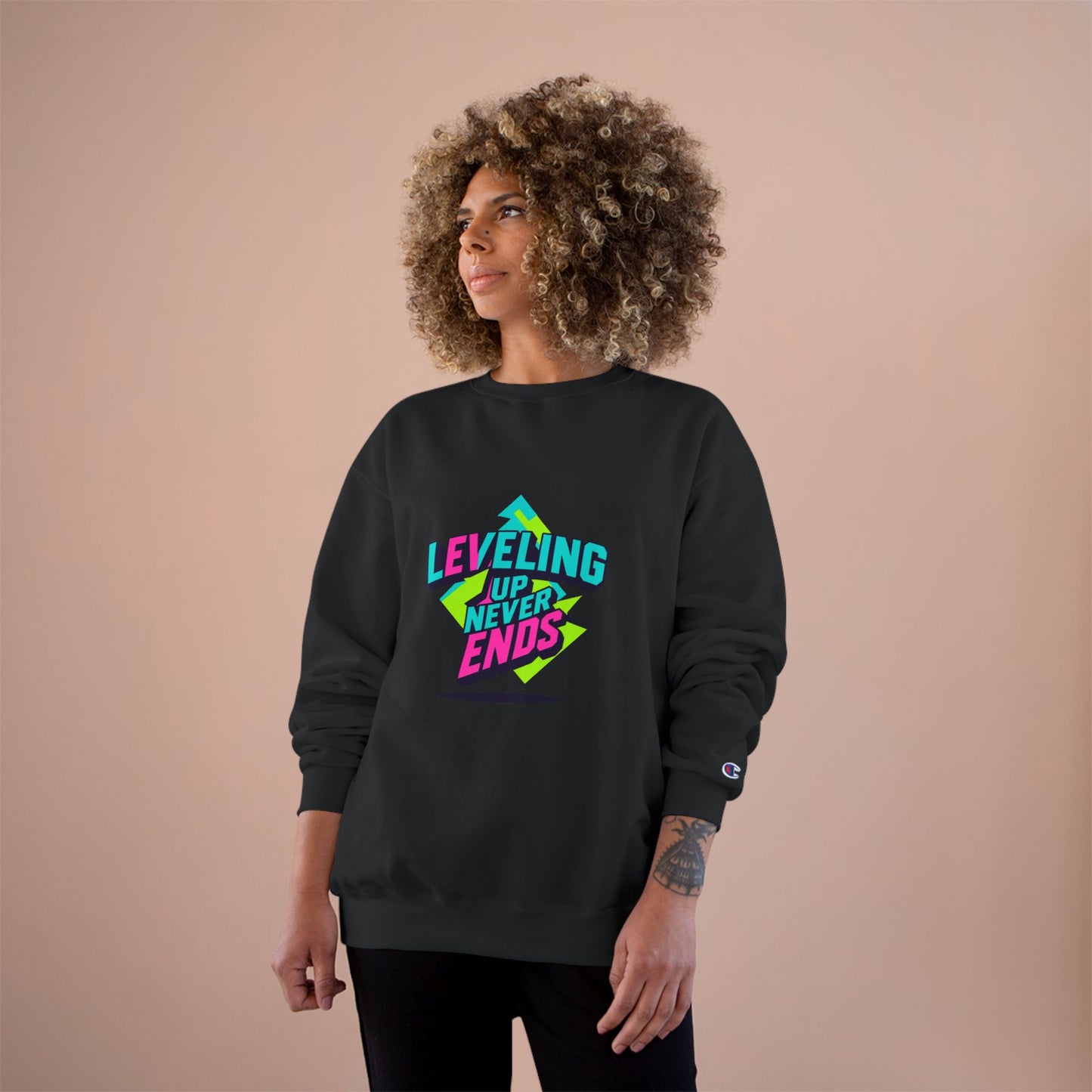 Sweatshirt — Leveling Up Never Ends Neon Gamer Motivational Crewneck