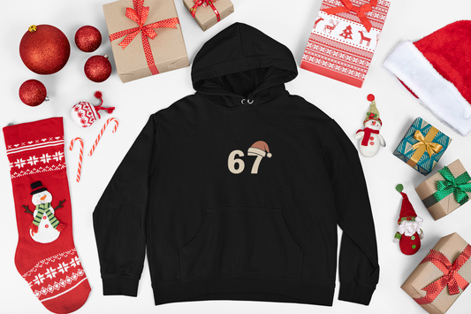 6 7 Santa Hat Hoodie — Minimal Holiday Christmas Hoodie