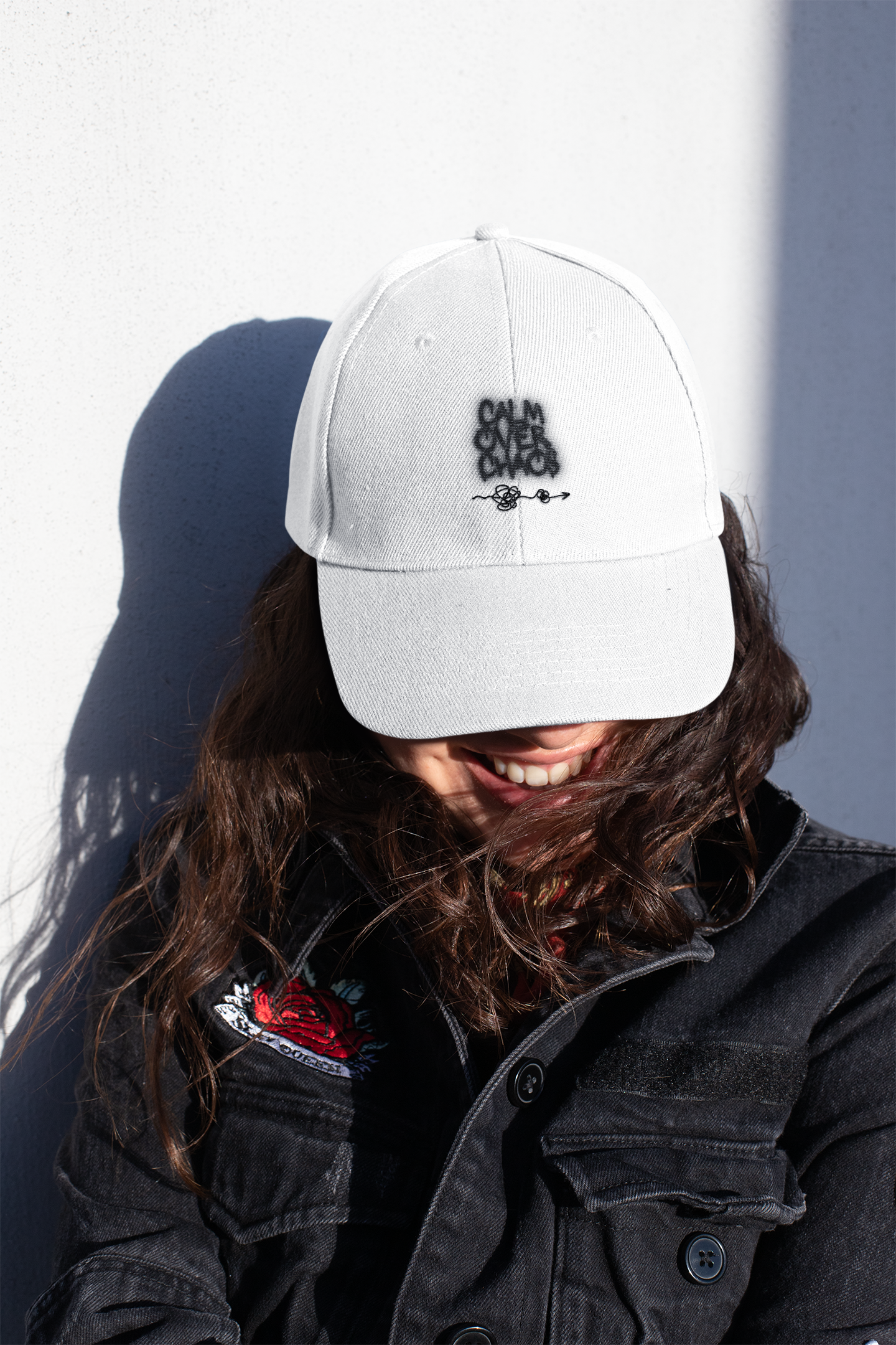 Snapback Hat — Minimal Black Script Logo Flat Bill Cap